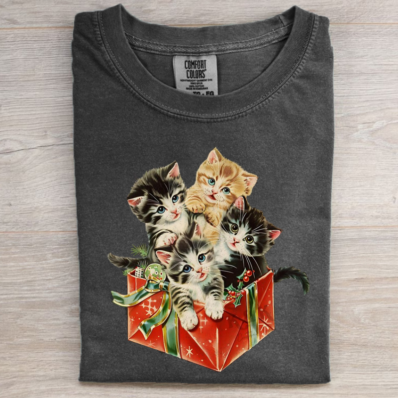 Vintage 90s Cat Christmas T-Shirt