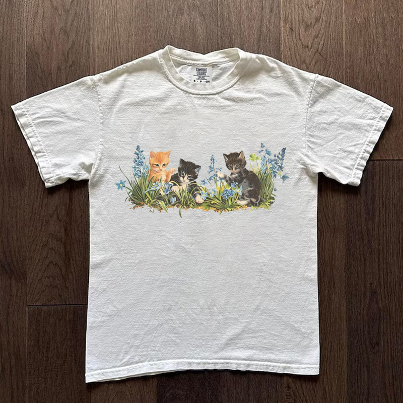Vintage 90s Cottagecore Cat T-shirt