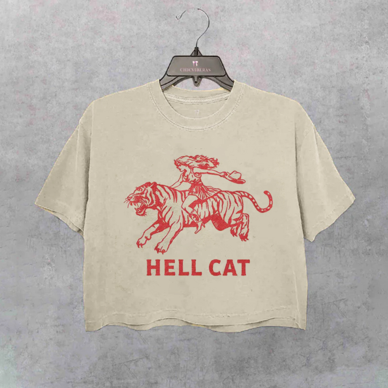Retro style Hell Cat Crop Shirt