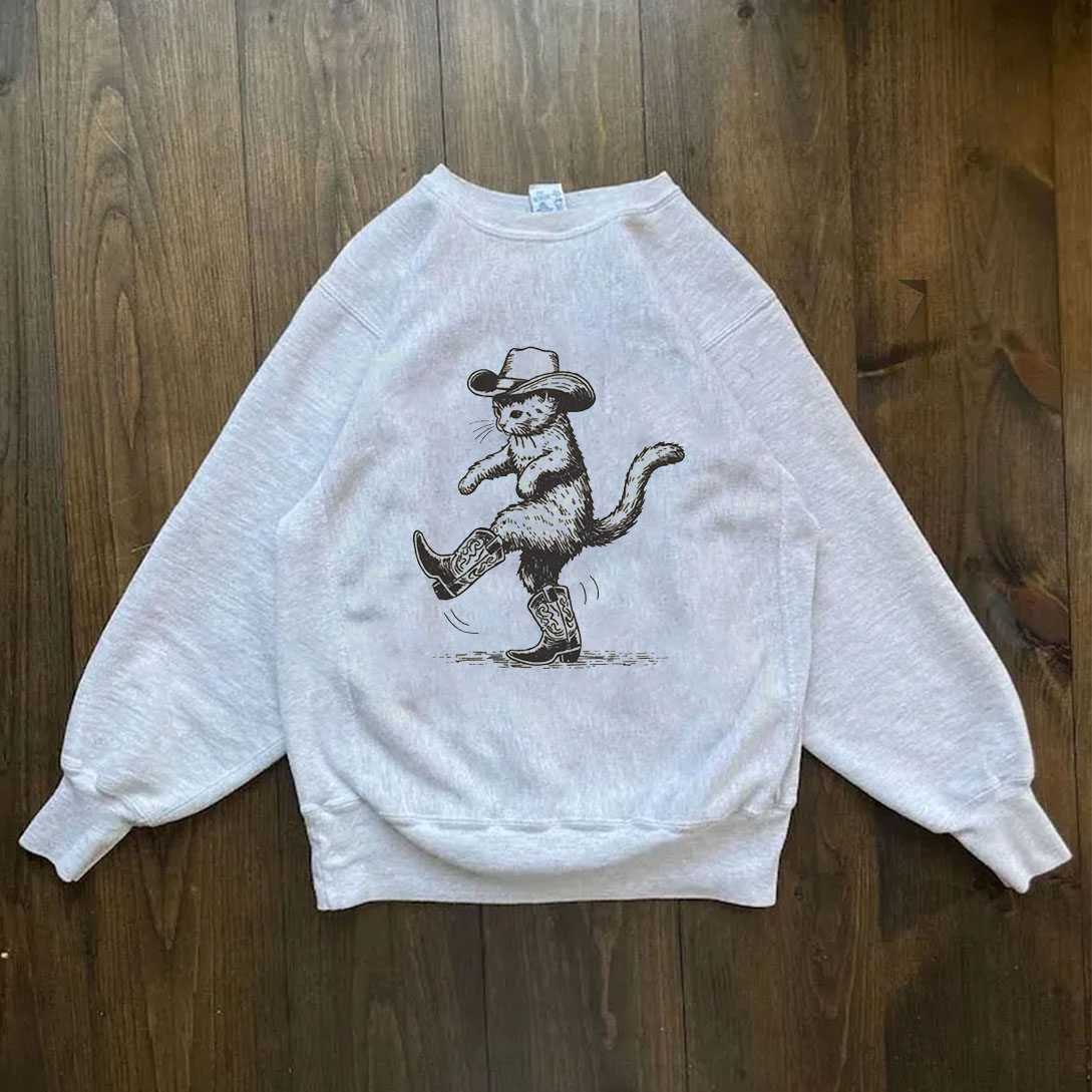 Cowboy Cat Print Sweatshirt