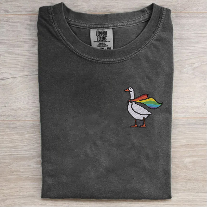 Embroidered Rainbow Goose Shirt, Embroidered LGBTQ Shirt, Embroidered Pride Shirt, Gay Shirt, Transgender Shirt, Human Rights Shirt, LGBTQ+