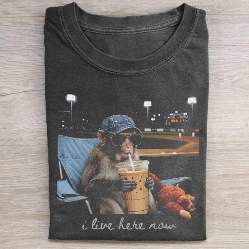 Baby Monkey Punch Drinking Iced Coffee Baseball T-shirt