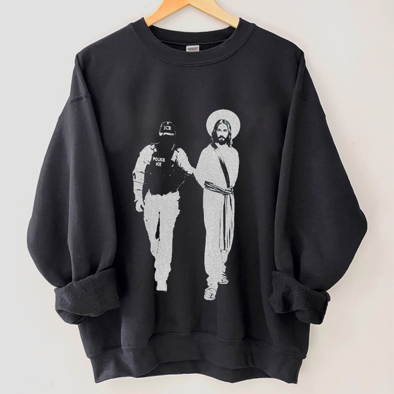 Vintage Anti ICE Jesus Arrested Parody Sweatshirt