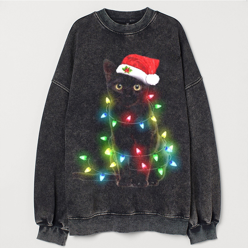 Vintage Christmas Black Cat Sweatshirt