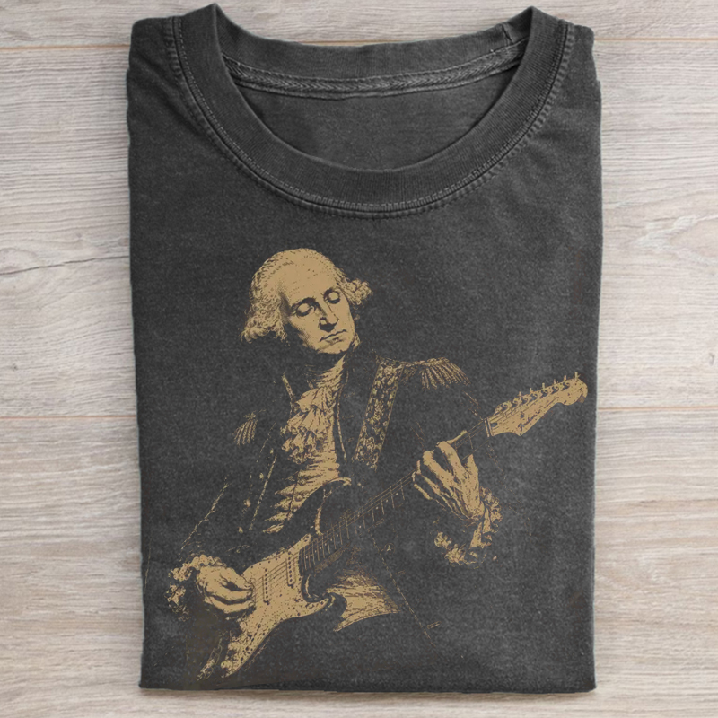 Distressed George Washington Playing Guitar T-shirt