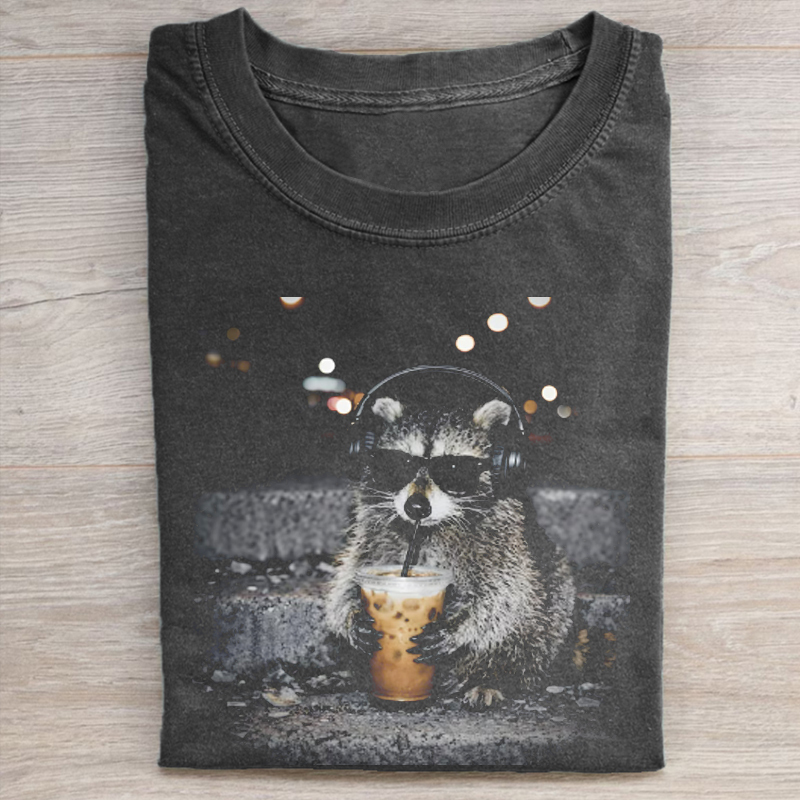 Raccoon Drinking Iced Coffee T-shirt