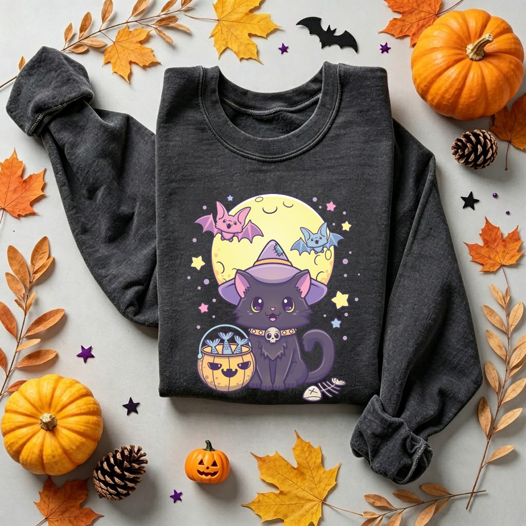 Cute Black Cat Wizard Sweatshirt