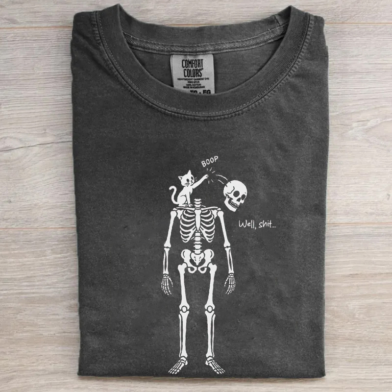 Funny Cat Skeleton Graphic T-shirt