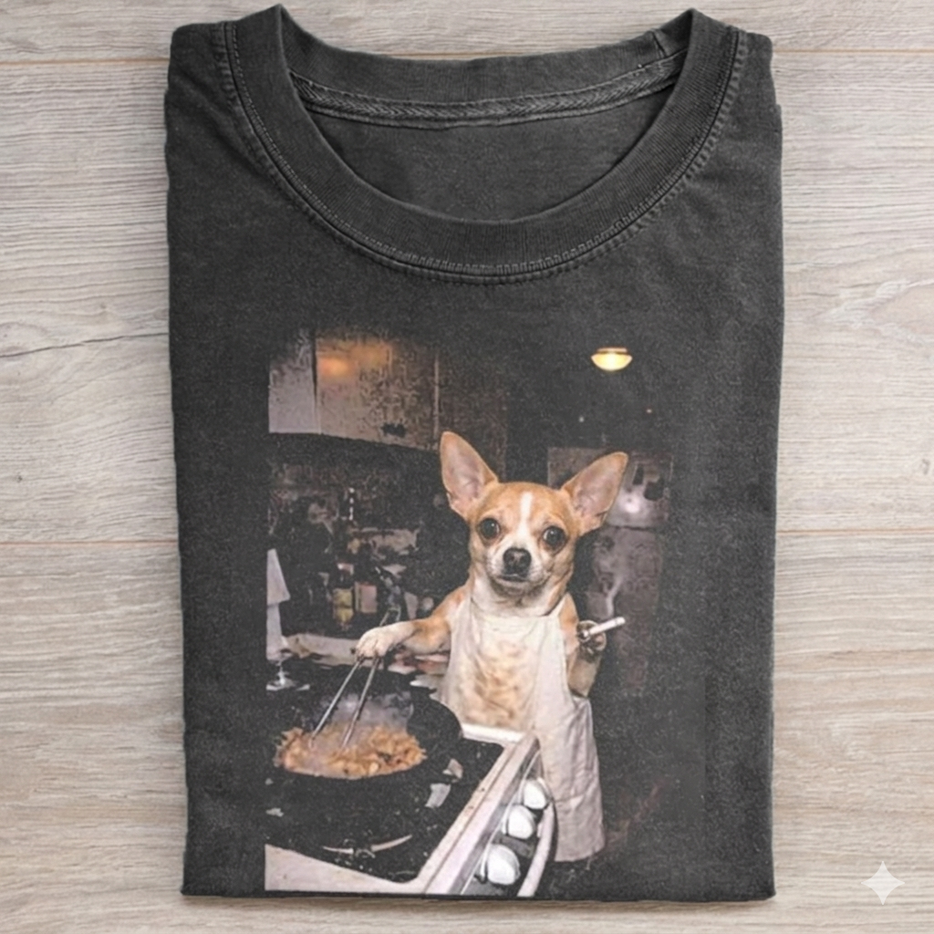 Chihuahua Cooking Vintage Graphic T-shirt