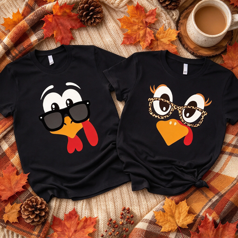 Thanksgiving Couple Matching Turkey Shirts