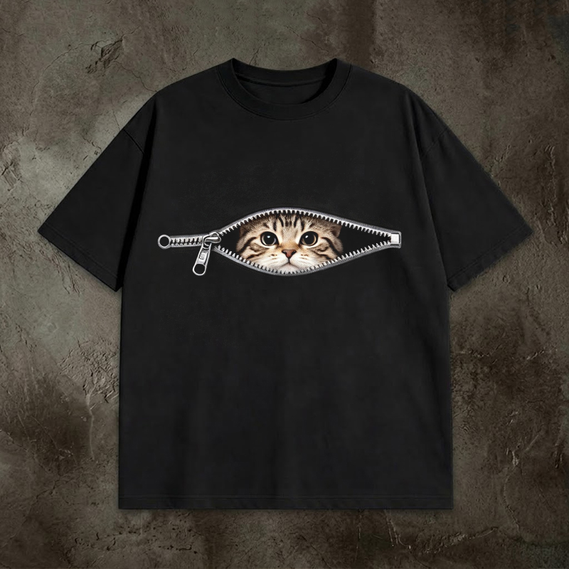 Funny Cat Zipper T-Shirt