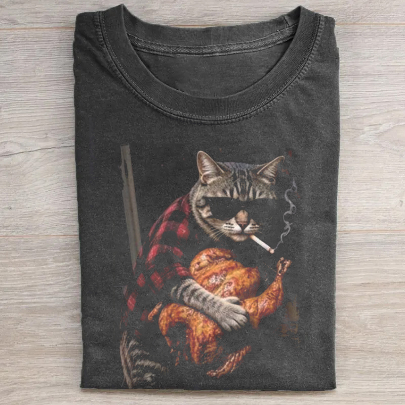 Smoking Cat with a Turkey T-shirt