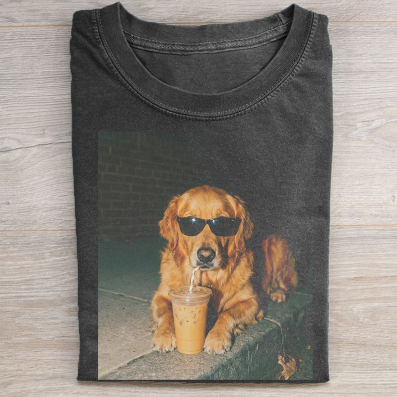Golden Retriever Drinking Iced Coffee T-shirt