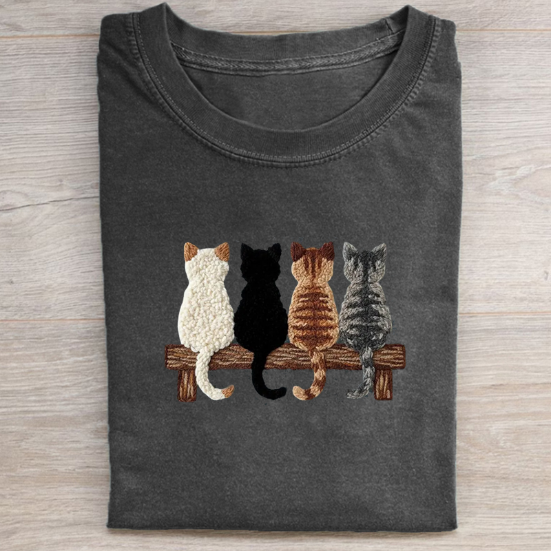Faux Latch Hook Yarn Crochet Cats T-shirt