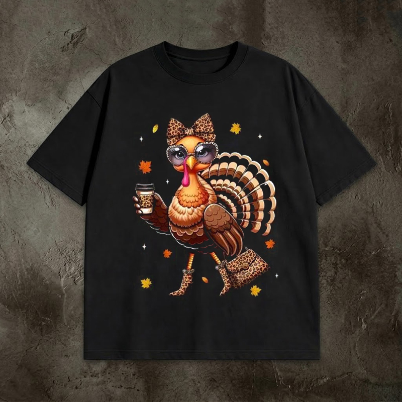 Leopard Turkey Drinking Coffee Shirt