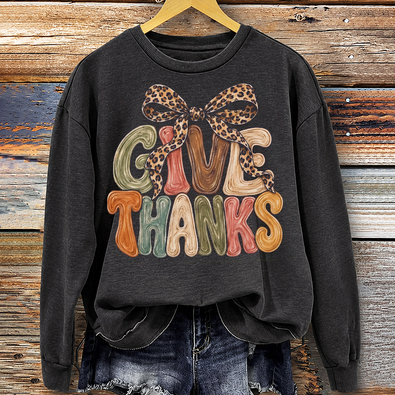 Give Thanks Leopard Cheetah Bow Sweatshirt