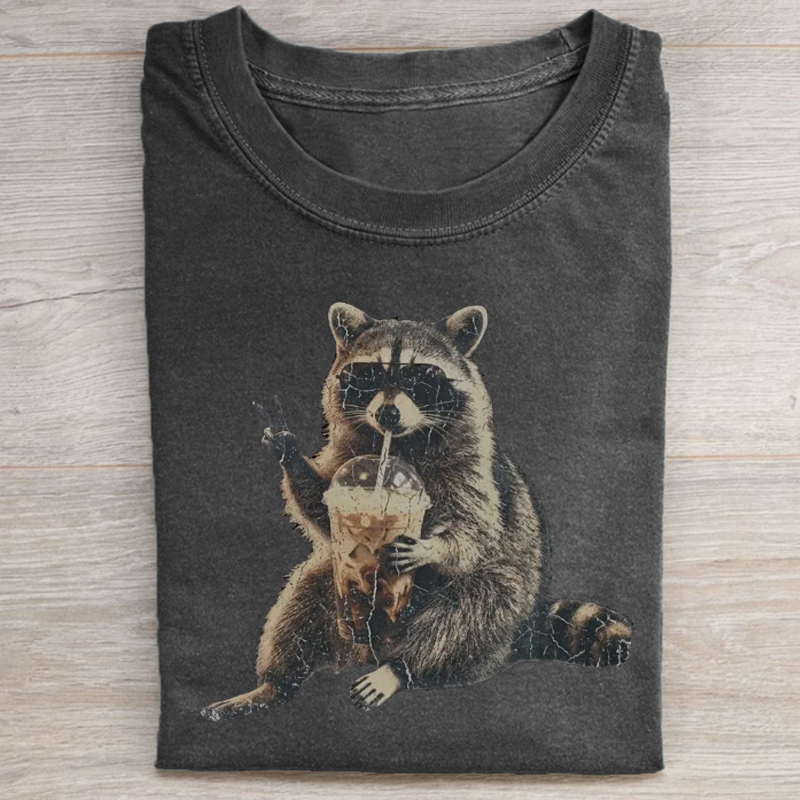 Raccoon Drinking Iced Coffee T-shirt