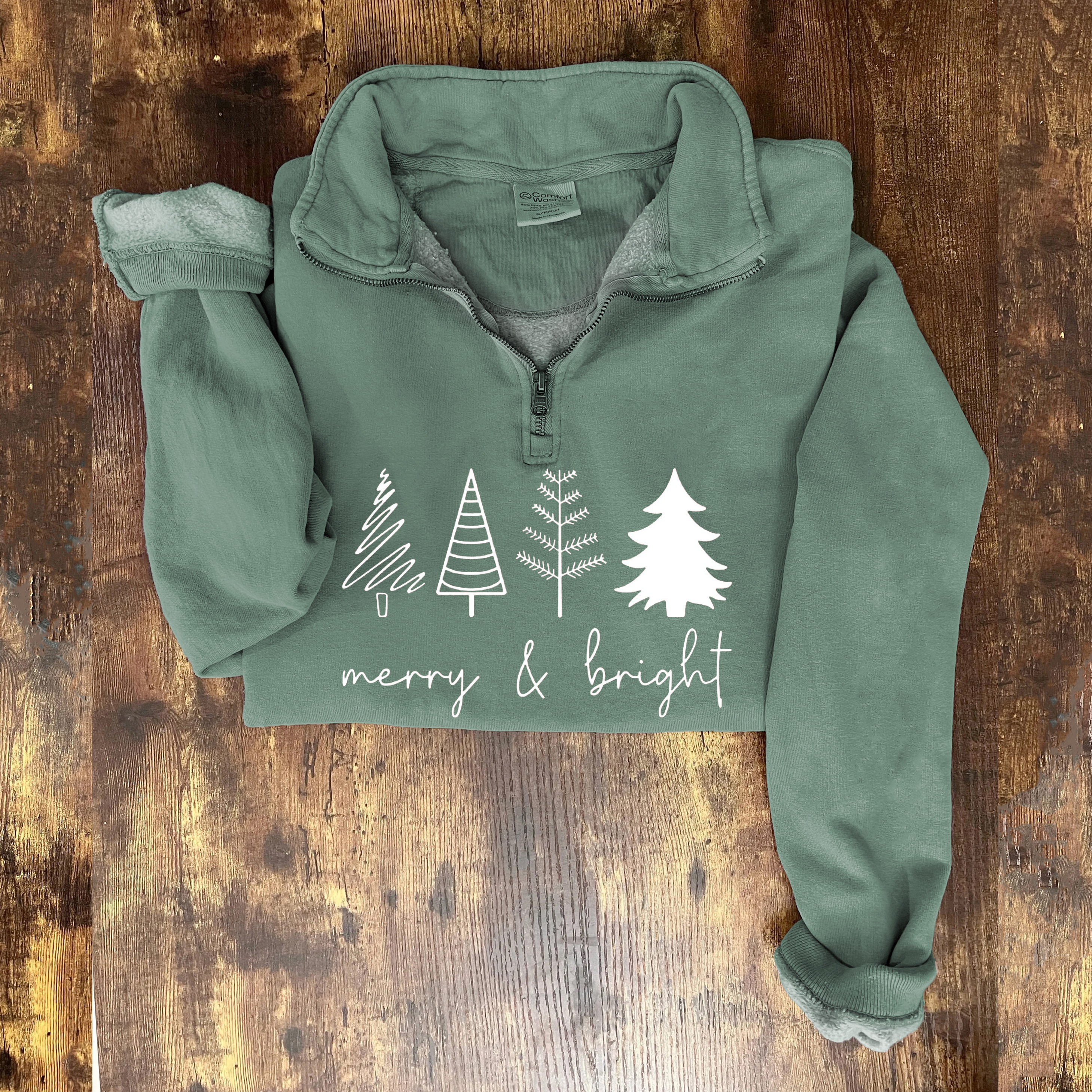 Merry & Bright Christmas Trees Zip Sweatshirt