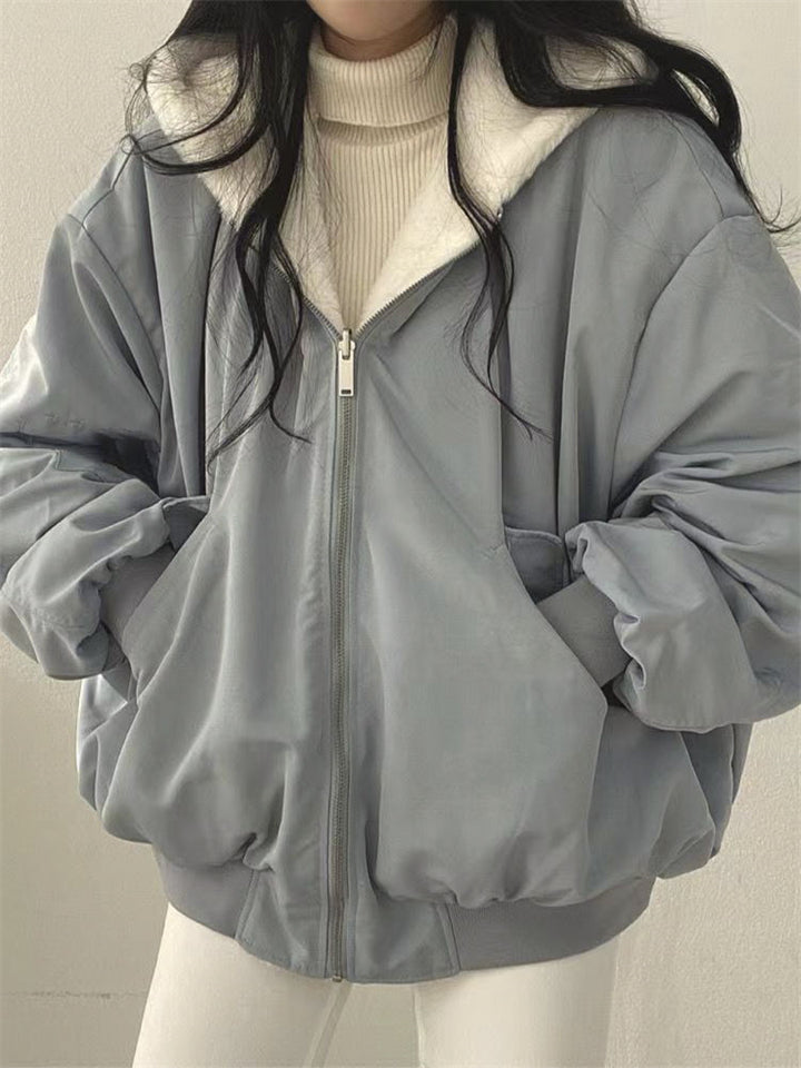 Double-Sided Wearable Warm Plush Hooded Coat for Women