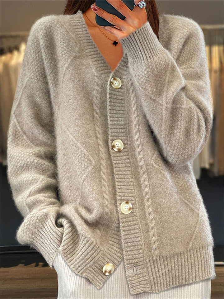 Elegant Solid Color Button Up Warm Sweater Cardigan for Lady