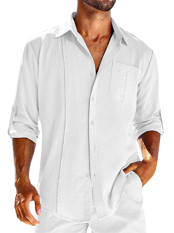Men's Comfortable Cotton Linen Rolled Up Sleeve Beach Shirt
