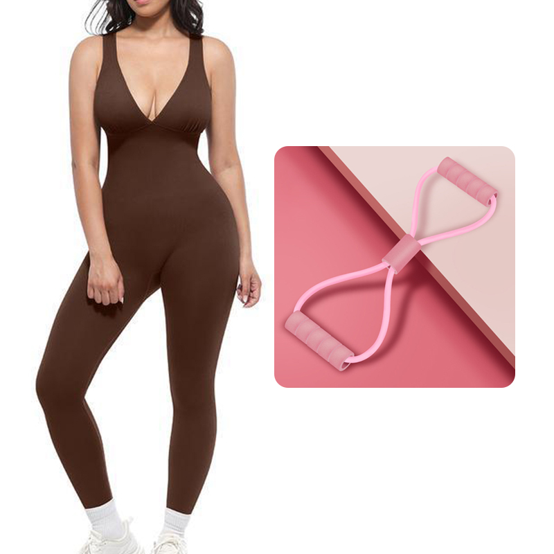 🌸High-Stretch V-Neck Jumpsuit – All-day ease for fitness & beyond. Breathable, flexible & effortlessly chic. Your go-to for movement. 🧘‍♀️💫