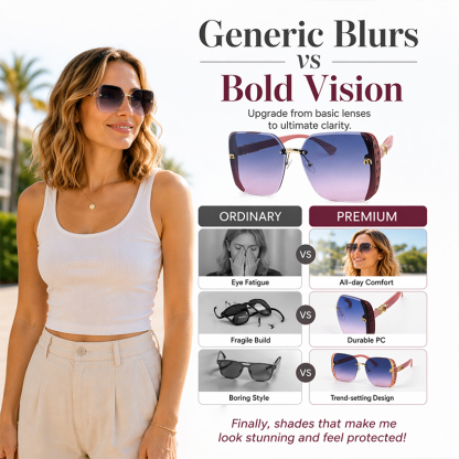 Rimless Oversized Square Sunglasses – Gradient Lens, Glitter Details, UV Protection ✨