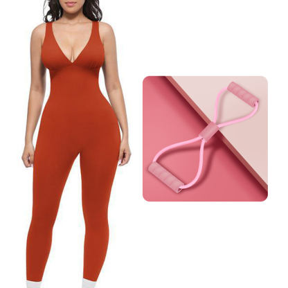 🌸High-Stretch V-Neck Jumpsuit – All-day ease for fitness & beyond. Breathable, flexible & effortlessly chic. Your go-to for movement. 🧘‍♀️💫