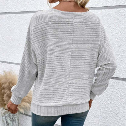 Solid Round-Neck Striped Top with Long Sleeves