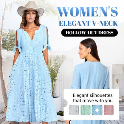 💃Women's Elegant V-Neck Hollow-Out Solid Dress