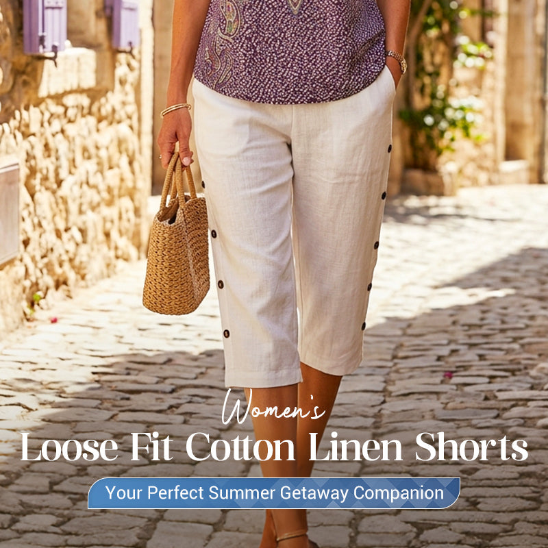 Women's Casual Loose Cotton Linen Breathable Capri Pants