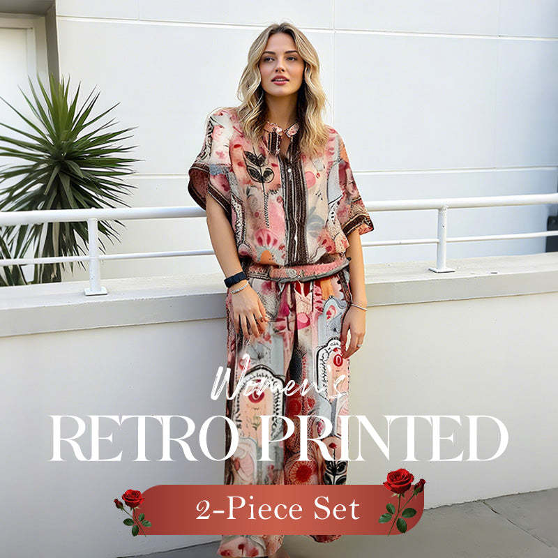 Women's Printed Top & Wide Leg Pants 2-Piece Set