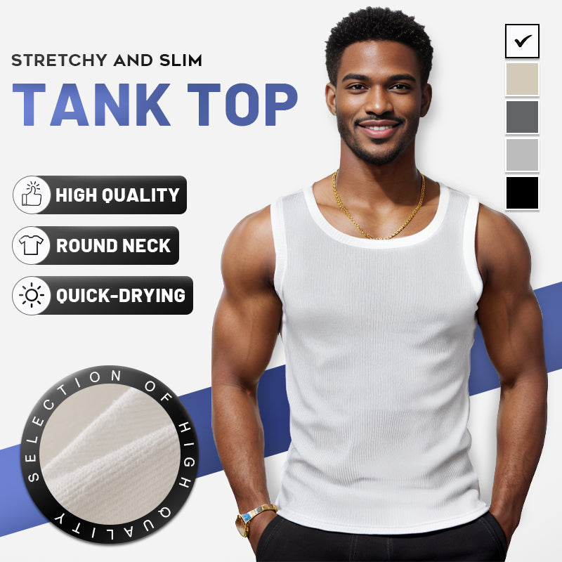 🎉🛍️Men's Summer Essentials-Buy 3 Get 2 Free🎽Round Neck Quick-Drying Stretchy Slim Tank Top