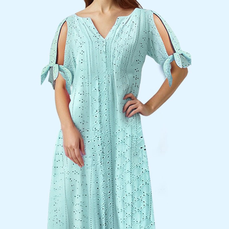 💃Women's Elegant V-Neck Hollow-Out Solid Dress