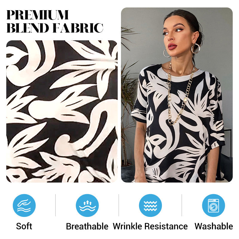 Elegant Printed Dress for Women – Stylish & Comfortable Fit👗Women’s Elegant Loose Round-Neck Printed Dress