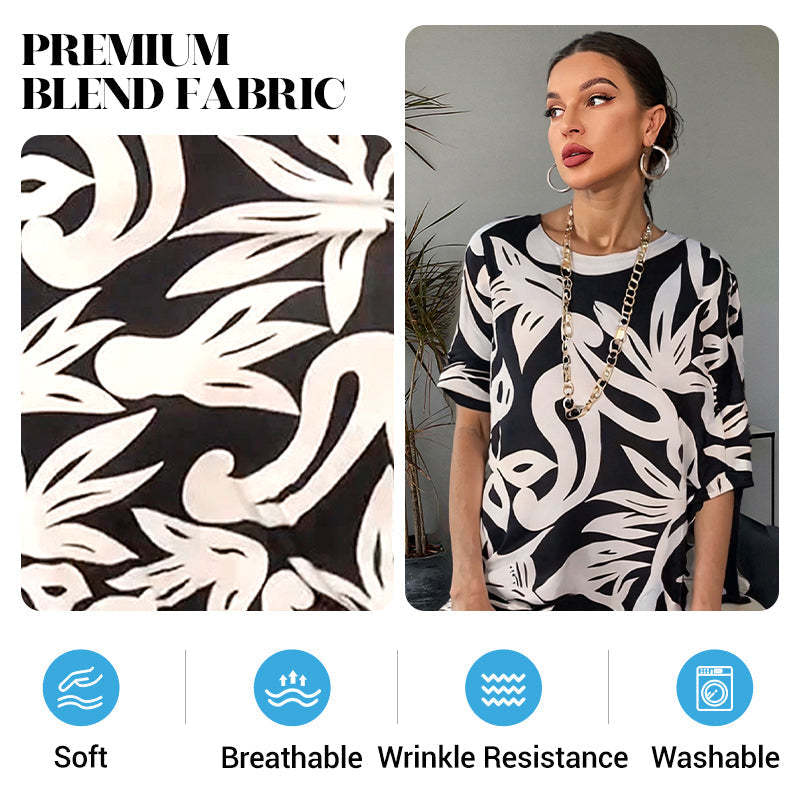 Elegant Printed Dress for Women – Stylish & Comfortable Fit👗Women’s Elegant Loose Round-Neck Printed Dress