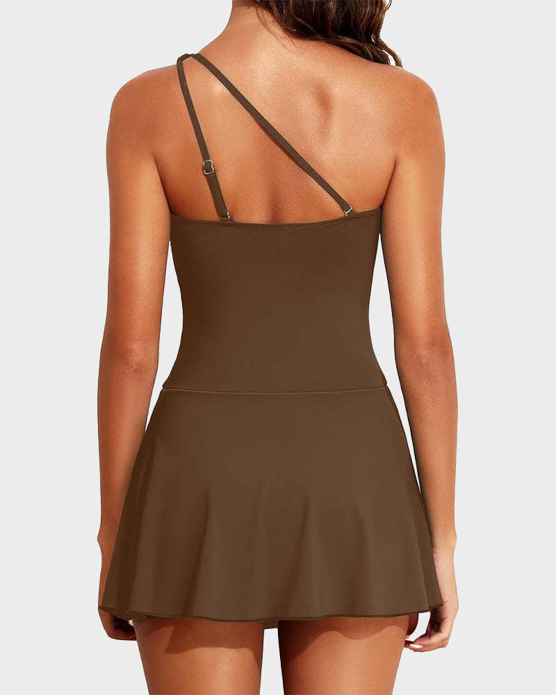 ⛱️One Shoulder Skirted One Piece Swimsuit