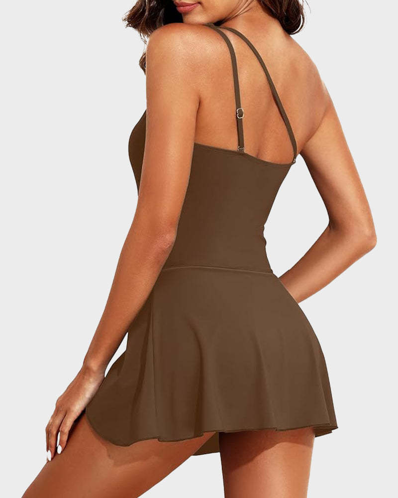 ⛱️One Shoulder Skirted One Piece Swimsuit