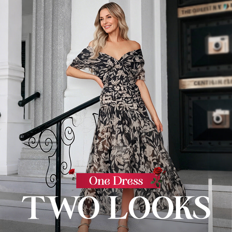 💖 Women's Off-the-Shoulder V-Neck Printed Dress