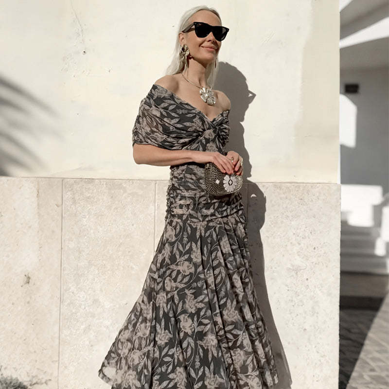 💖 Women's Off-the-Shoulder V-Neck Printed Dress