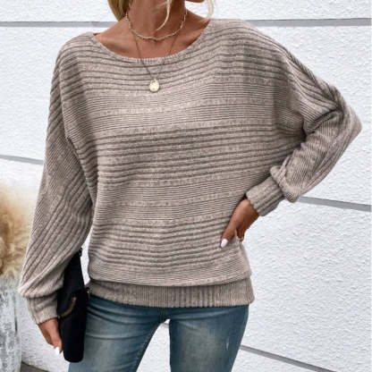 Solid Round-Neck Striped Top with Long Sleeves