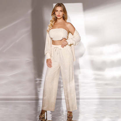 ✨Sequin Blazer And Wide Trousers For Women (3-piece Set)