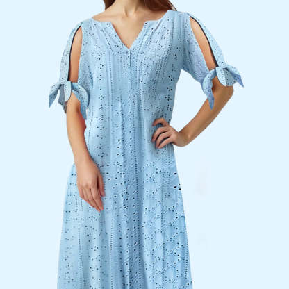 💃Women's Elegant V-Neck Hollow-Out Solid Dress