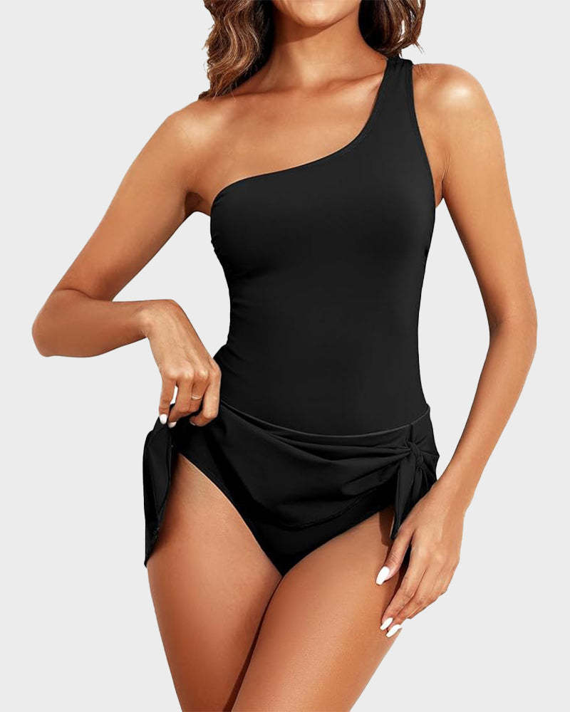 ⛱️One Shoulder Skirted One Piece Swimsuit