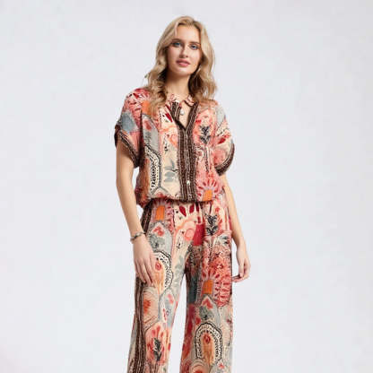Women's Printed Top & Wide Leg Pants 2-Piece Set