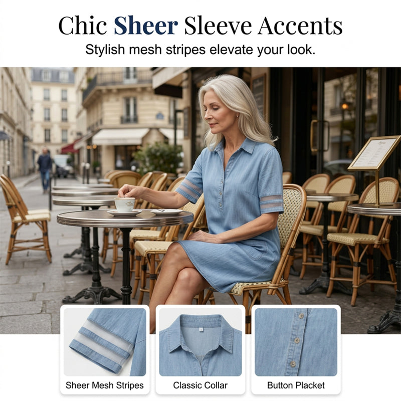 Blue Plain Collared Denim MIni Dress