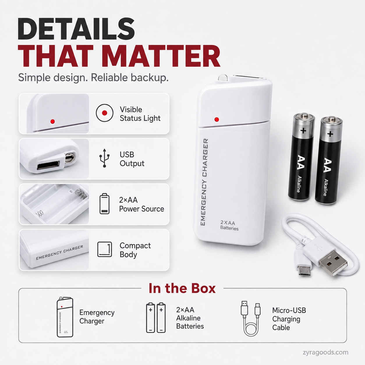 Pocket size emergency USB phone charger