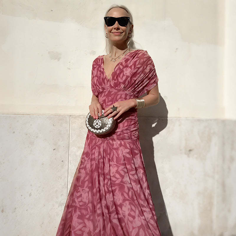 💖 Women's Off-the-Shoulder V-Neck Printed Dress