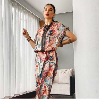 Women's Printed Top & Wide Leg Pants 2-Piece Set
