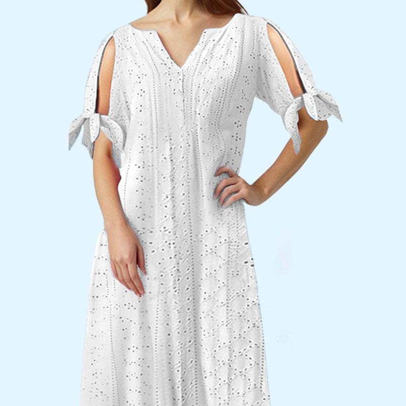 💃Women's Elegant V-Neck Hollow-Out Solid Dress